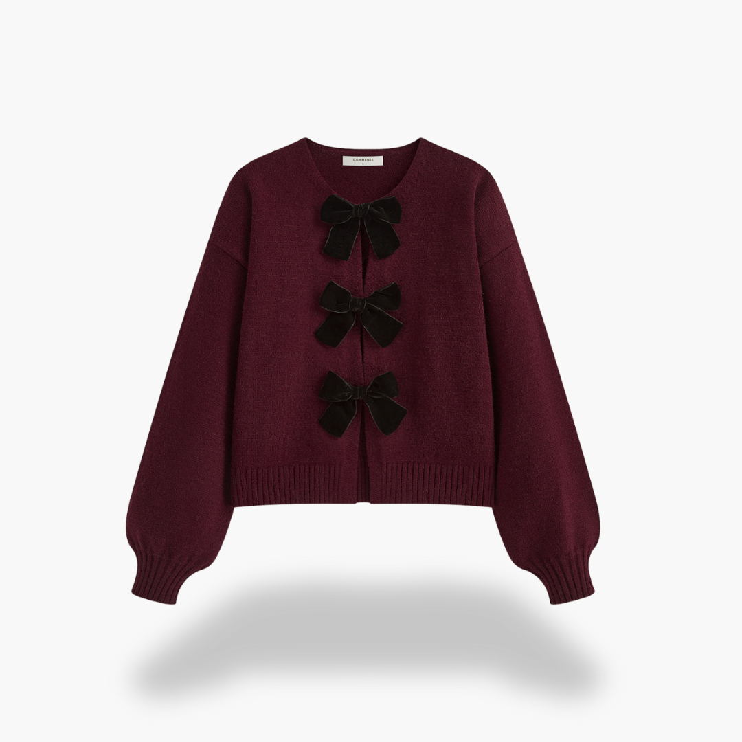 Women's Wool Cardigan with Velvet Bows | Altivaro