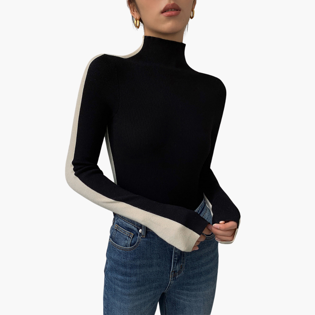 Maglia Dolcevita Donna Bicolore Maniche Lunghe in Maglia | Altivaro