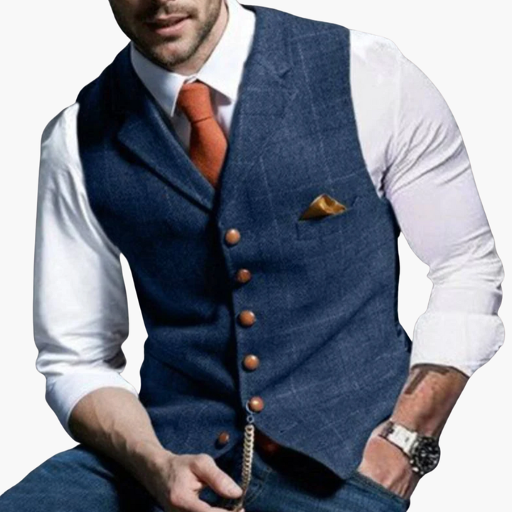 Gilet Uomo Tweed con Bottoni e Pochette | Altivaro