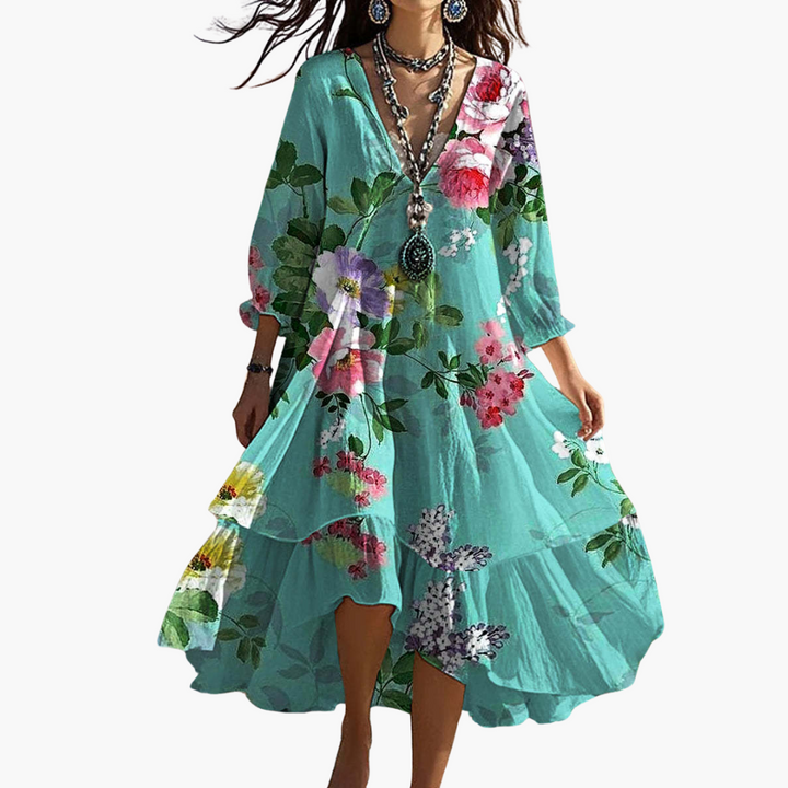 Donna Abito V-Neck Floreale Bohemien Casual Elegante | Altivaro