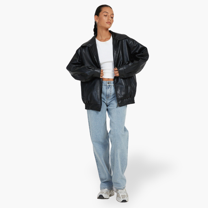 Women's Oversize Jacket in Faux Leather with Zip | Altivaro