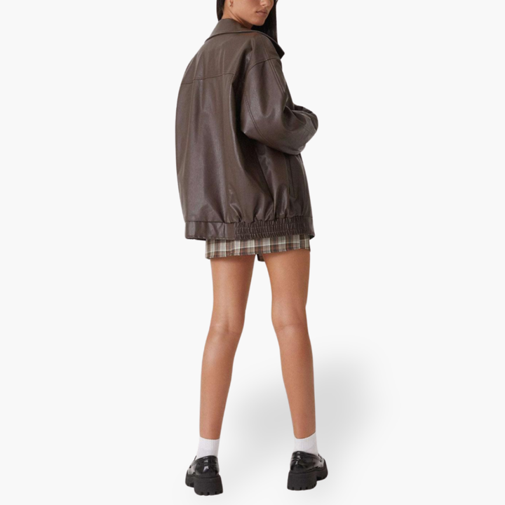 Giacca in Pelle con Zip Frontale e Tasche per Donna | Altivaro