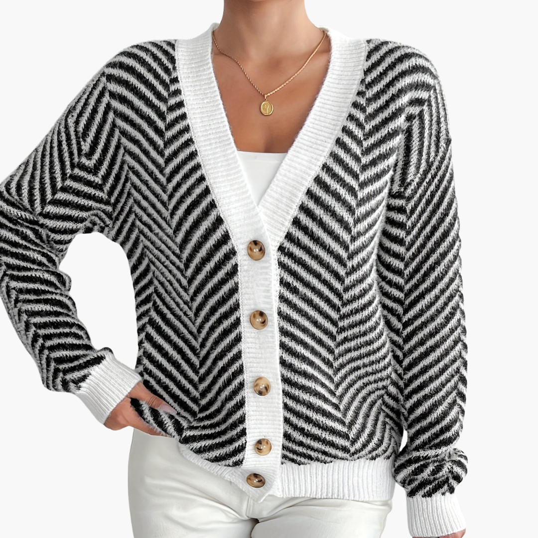 Cardigan Donna Stripes Bianco e Nero Con Bottoni | Altivaro