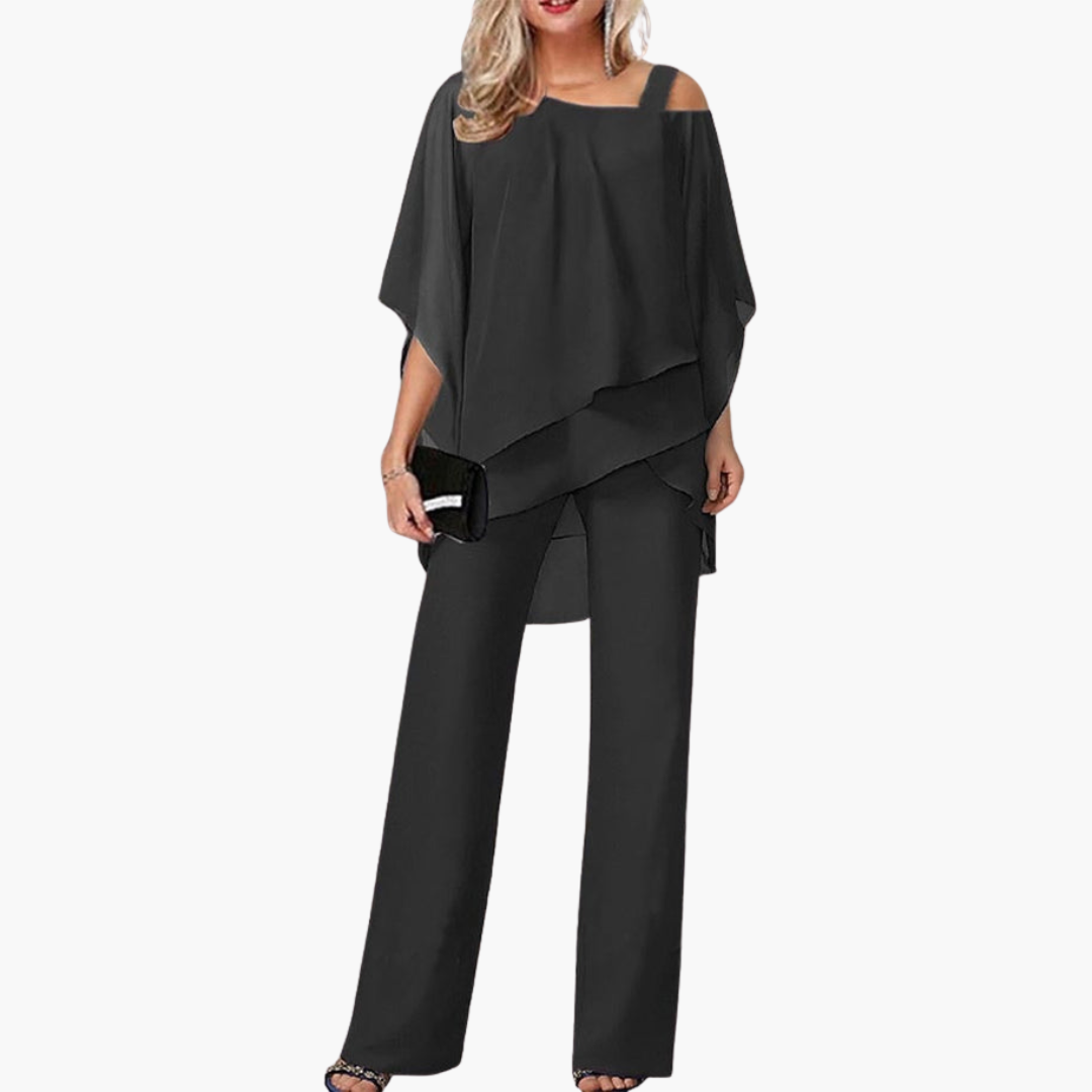 Elegant Women's Set with Asymmetric Blouse and Wide Pants | Altivaro