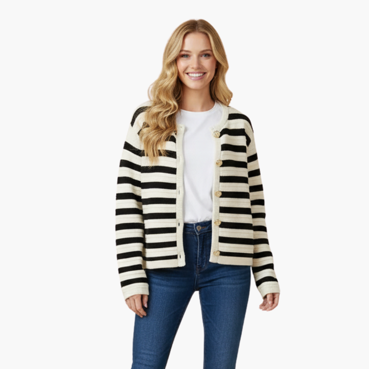 Cardigan Donna a Righe in Maglia di Cotone Bianco e Nero | Altivaro