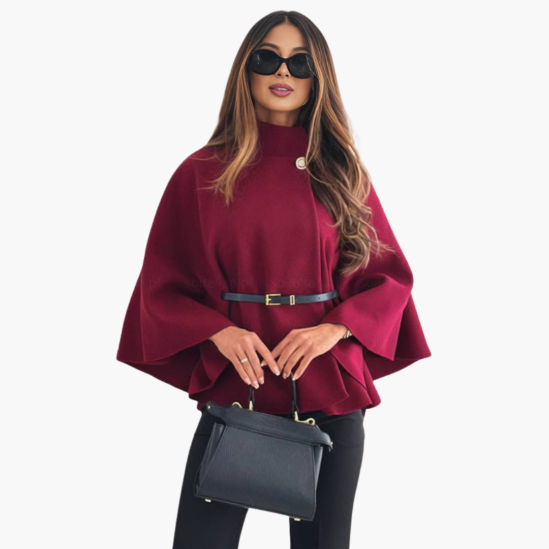 Cappotto Poncho Corto Donna con Bottoni Cintura Maniche Ampie | Altivaro