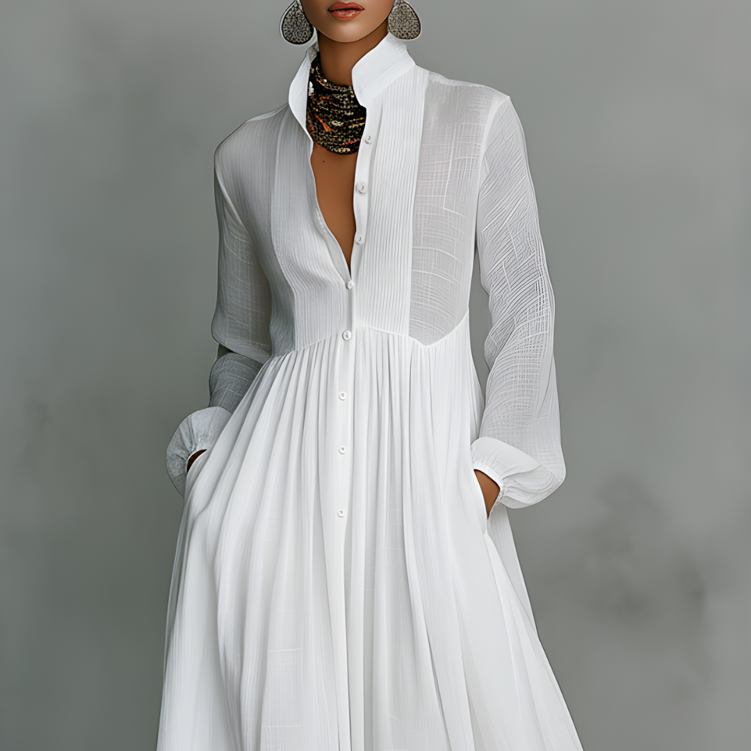 Long White Dress for Women in Mixed Fabric | Altivaro