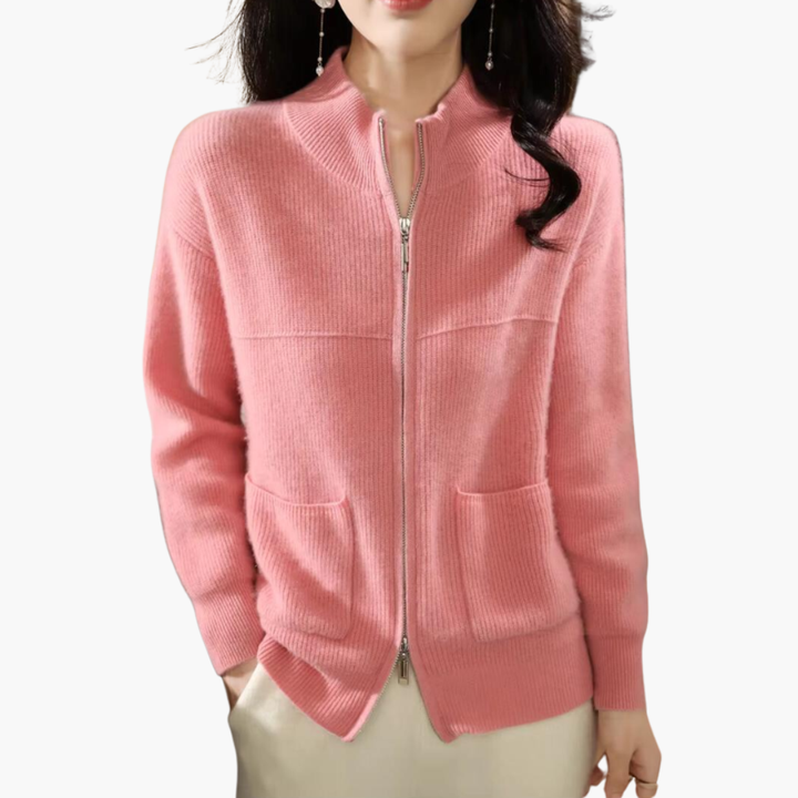 Cardigan Donna con Zip e Motivo a Coste | Altivaro