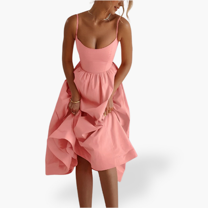 Donna Abito Midi Sottile Smanicato Elegante | Altivaro-Altivaro
