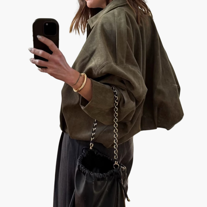 Giacca Donna Oversize Ecopelle Scamosciata Marrone | Altivaro