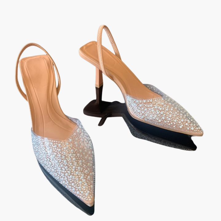 Women's Medium Heel Transparent Rhinestone Slingback Pumps | Altivaro