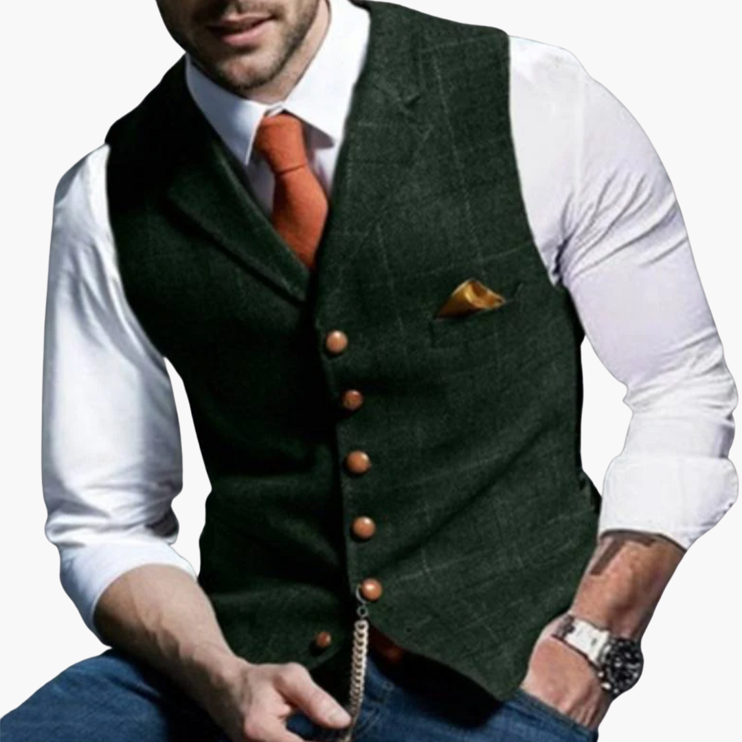 Gilet Uomo Tweed con Bottoni e Pochette | Altivaro
