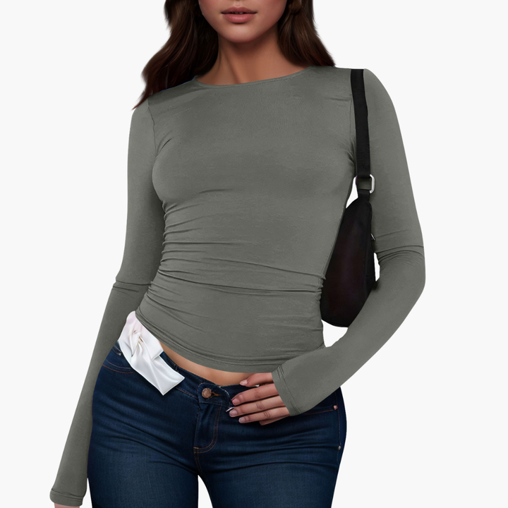 Maglia Donna Maniche Lunghe Aderente con Arricciatura Laterale | Altivaro
