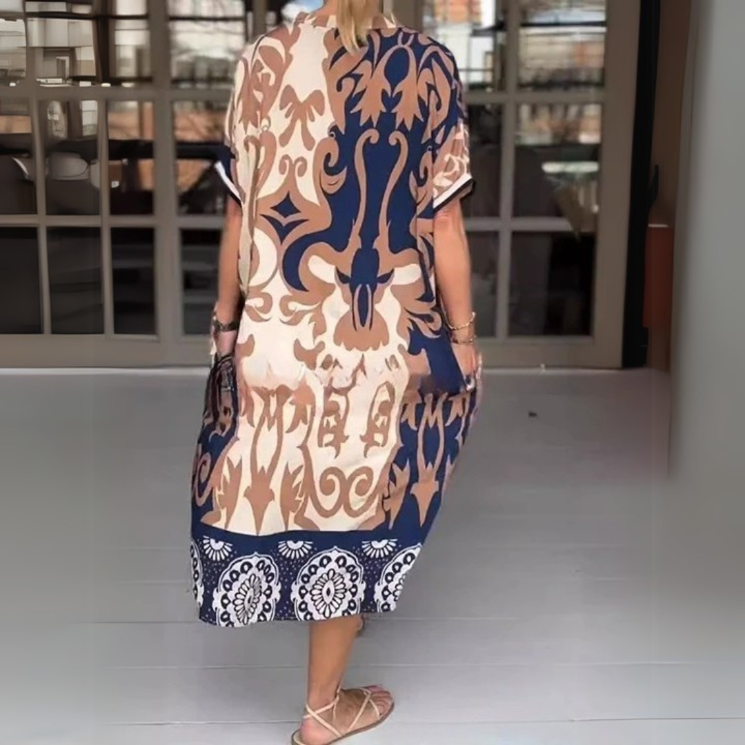Donna Abito Midi Estivo Casual Stampa Boho con Tasche | Altivaro