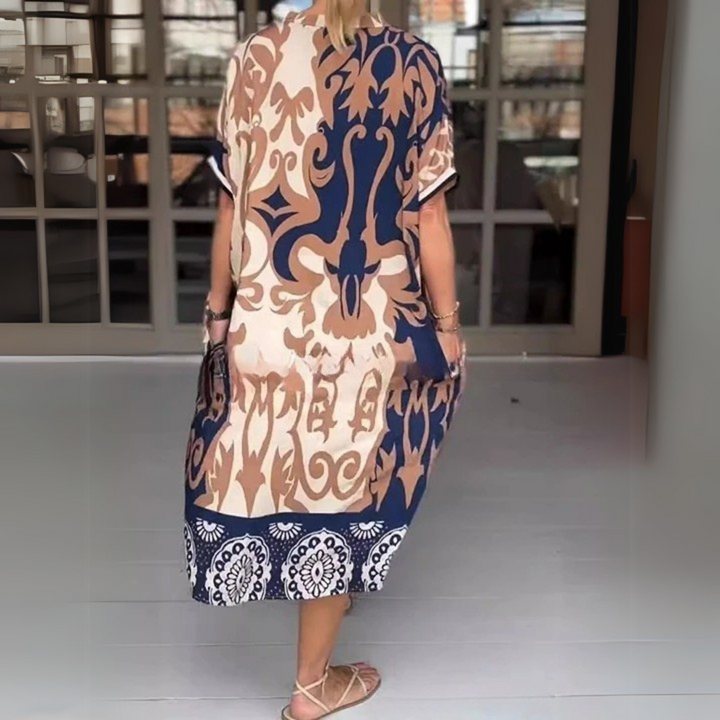 Donna Abito Midi Estivo Casual Stampa Boho con Tasche | Altivaro