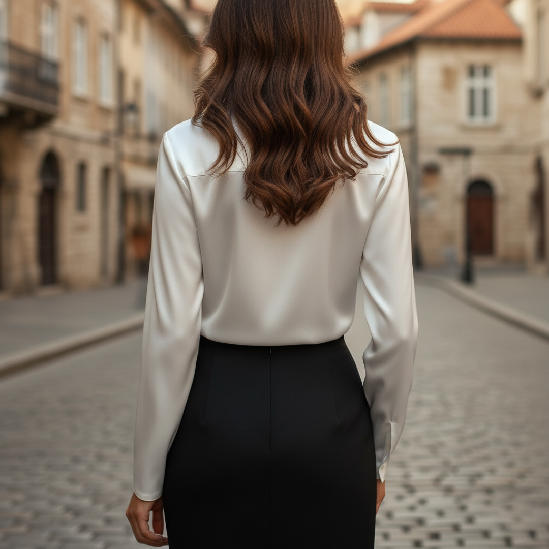 Damen Satinhemd mit Kragen und langen Ärmeln | Altivaro