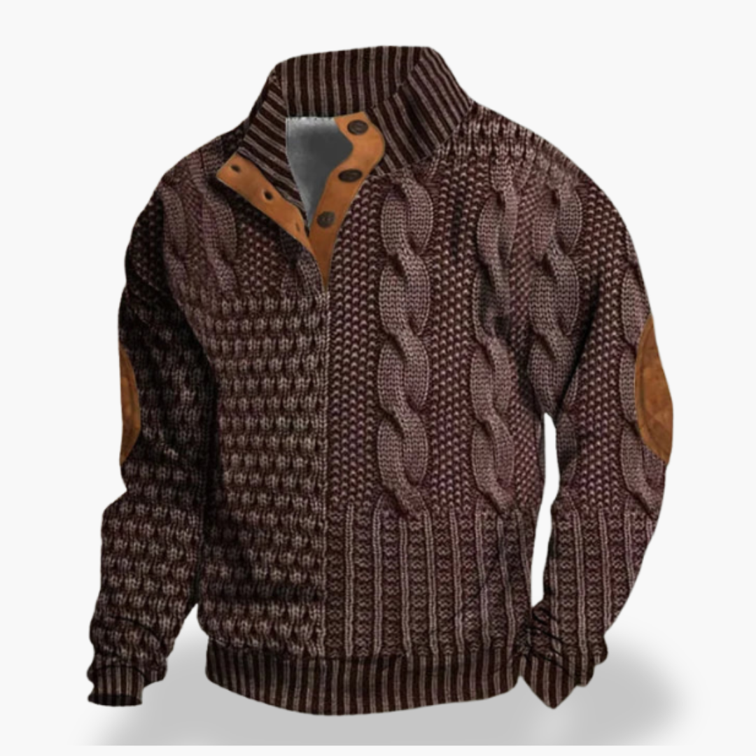 Maglione Uomo con Dettagli in Pelle e Collo Alto | Altivaro