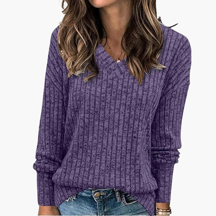 Maglione Donna Manica Lunga Collo V Lavorazione a Coste | Altivaro