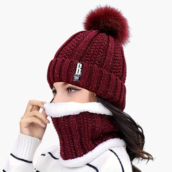 Winter Hat with Pompon and High Neck Knit for Women | Altivaro