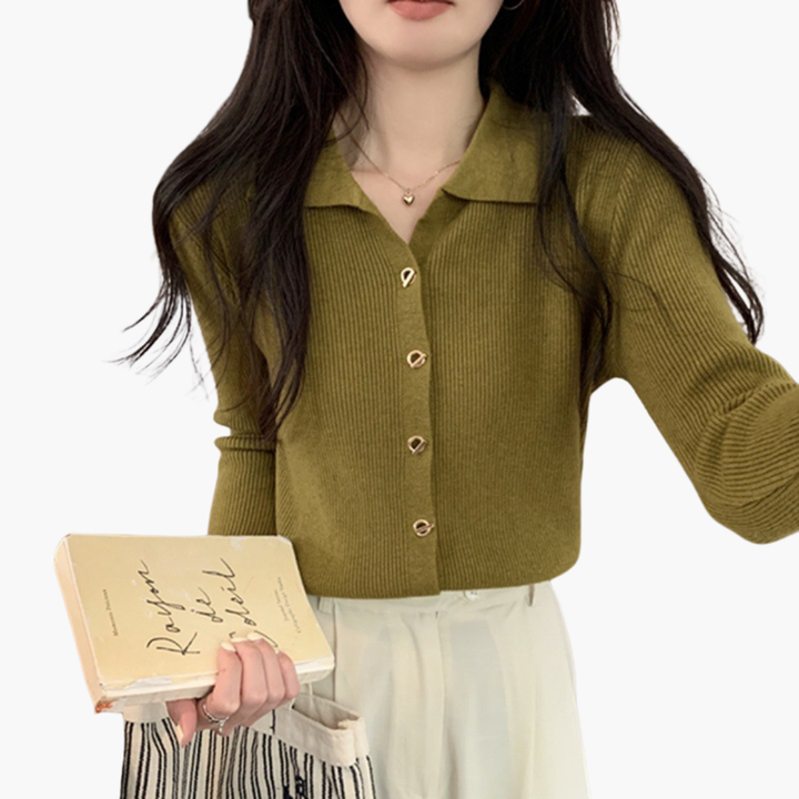 Women's Cardigan Knit Shirt Collar Buttons | Altivaro