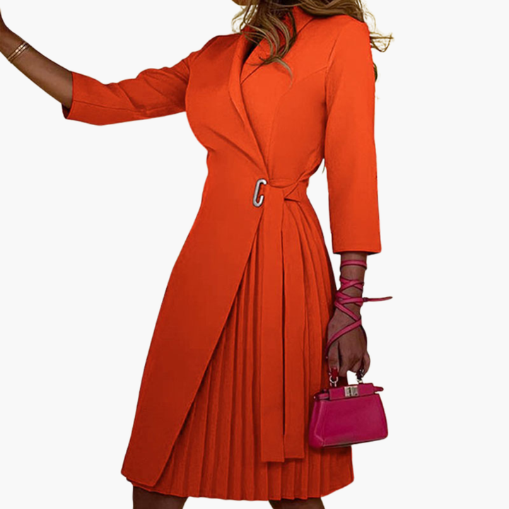 Women's midi dress with belt and pleated | Altivaro