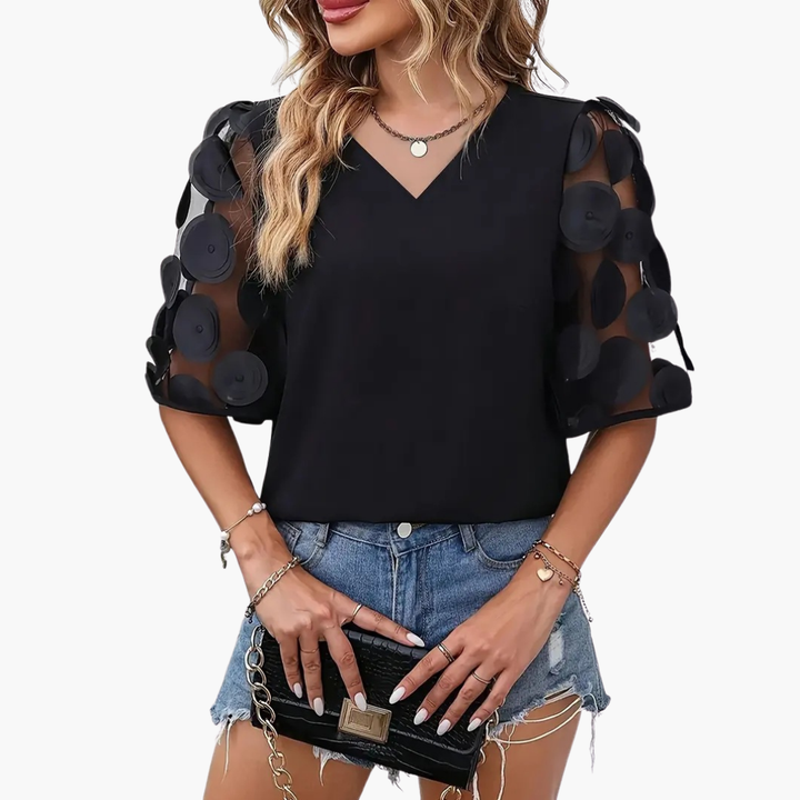Blouse Elegante Donna V-Collo Maniche a Rete Pois | Altivaro-Altivaro