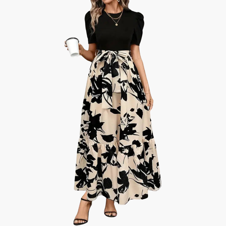 Abito Lungo Donna Elegante Bicolore Floreale | Altivaro