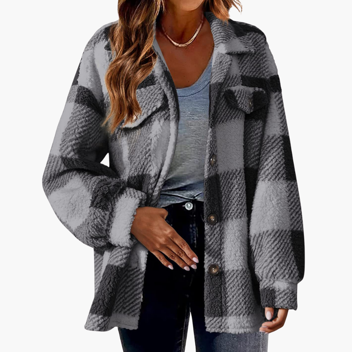 Women's Casual Plaid Fleece Jacket with Buttons | Altivaro