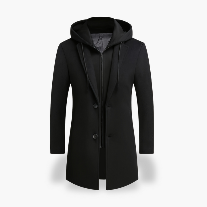 Cappotto Uomo Nero con Cappuccio e Bottoni | Altivaro