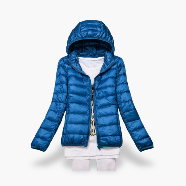 Giacca Piumino Donna Celeste con Cappuccio | Altivaro