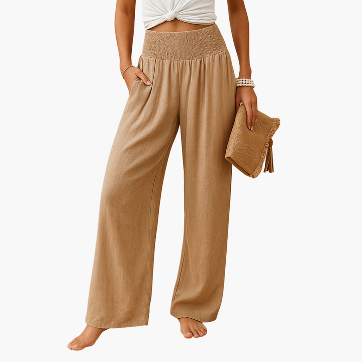 Pantaloni Donna Vita Alta Gamba Larga in Lino Estivi | Altivaro
