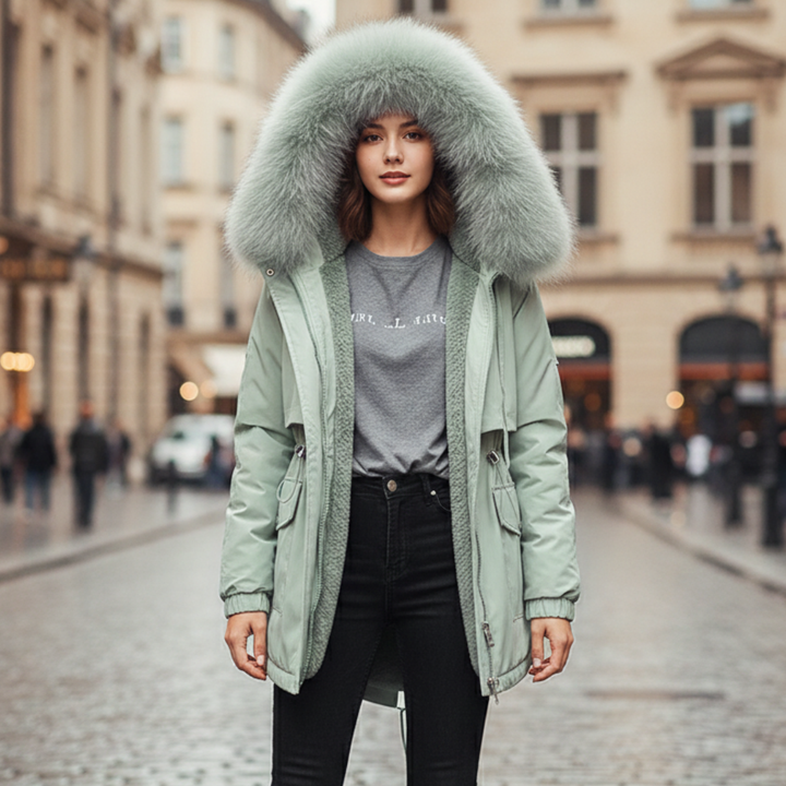 Damen Winterdaunenjacke mit Kapuze aus Kunstpelz | Altivaro