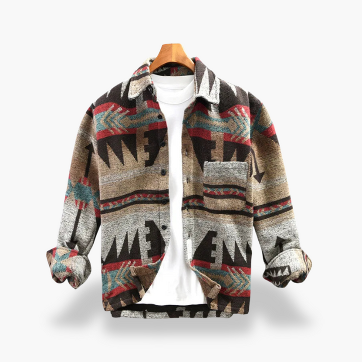 Men's Fleece Shirt with Geometric Pattern and Collar | Altivaro