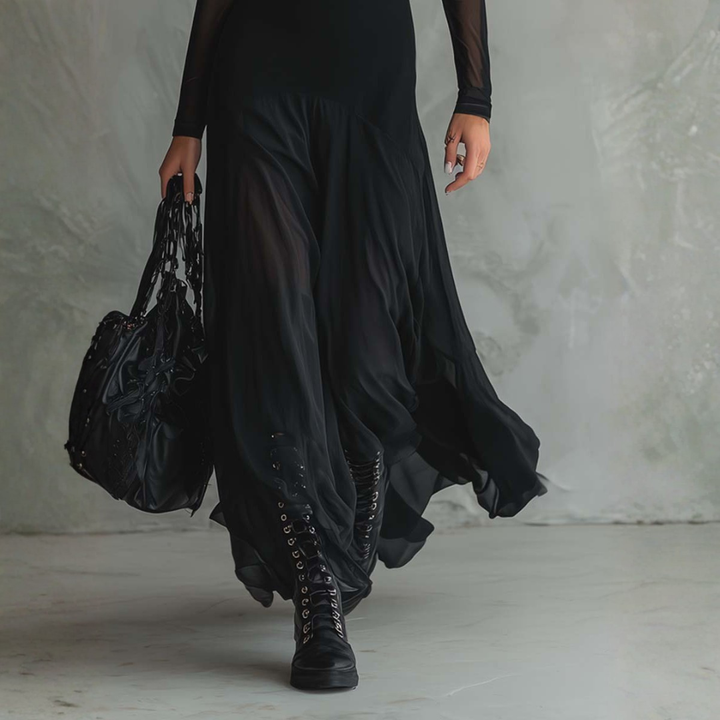 Long Black Dress for Women in Mixed Fabric | Altivaro