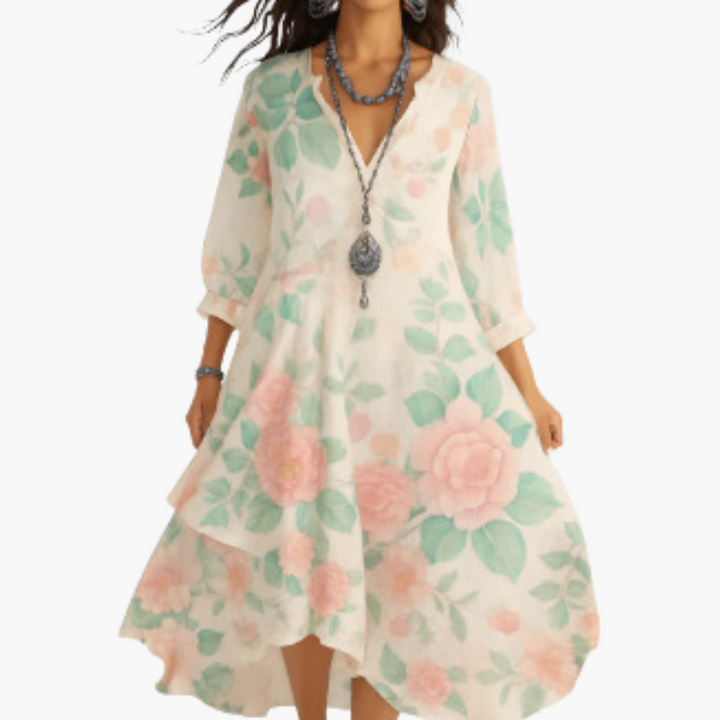 Donna Abito V-Neck Floreale Bohemien Casual Elegante | Altivaro