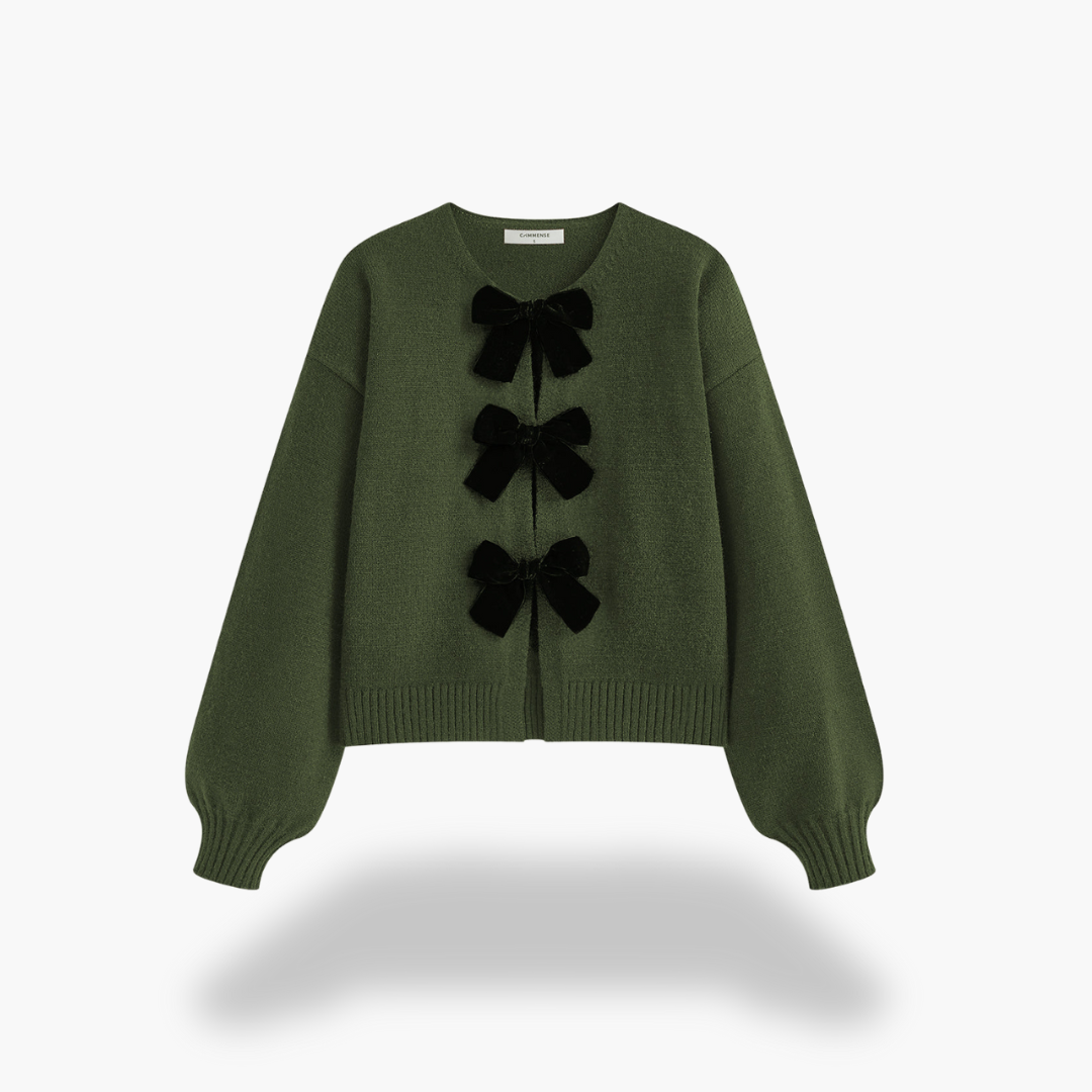 Women's Wool Cardigan with Velvet Bows | Altivaro