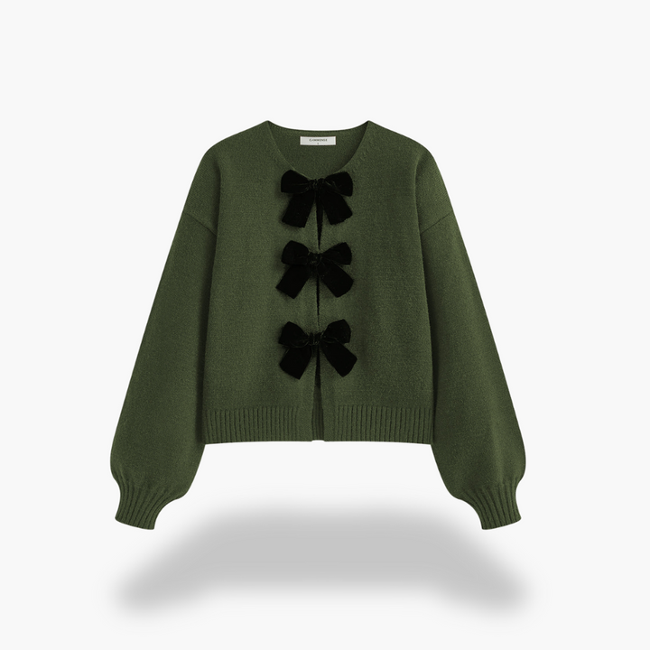 Women's Wool Cardigan with Velvet Bows | Altivaro