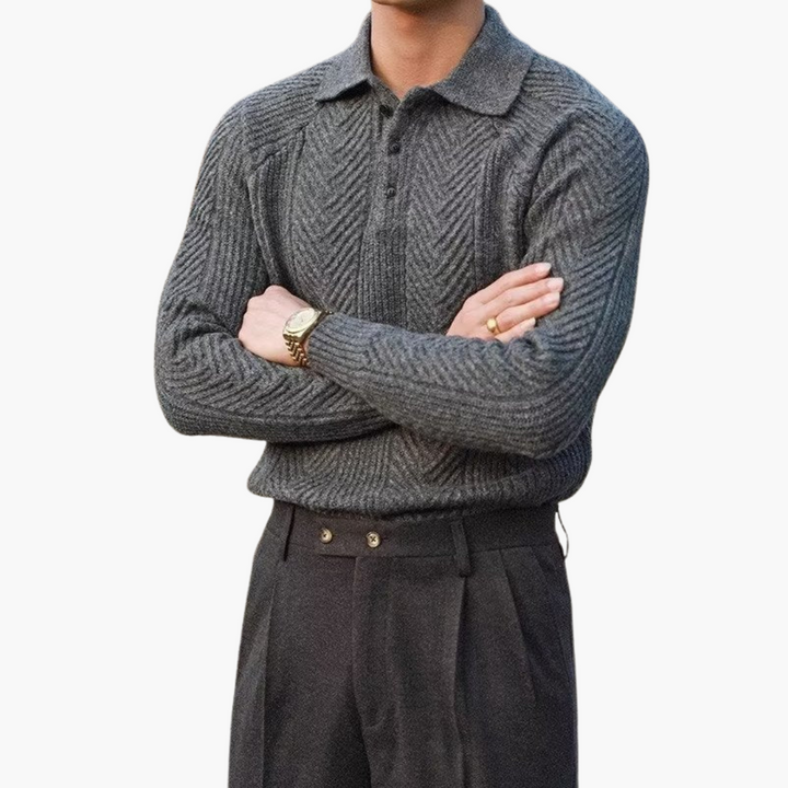 Men's knitted cardigan with high collar and buttons | Altivaro