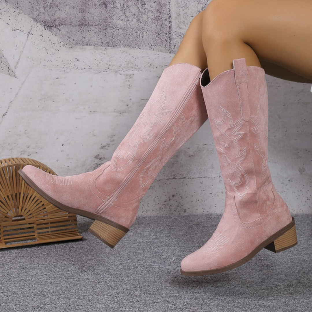 Donna Stivali Cowboy Alti Tacco Grosso Ricamati Retro | Altivaro-Altivaro
