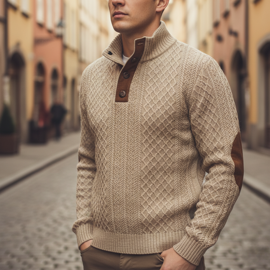 Rollkragenpullover mit Knöpfen für Herren aus Strick | Altivaro