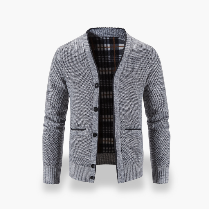 Cardigan Uomo con Dettagli a Costine e Interno Scozzese | Altivaro