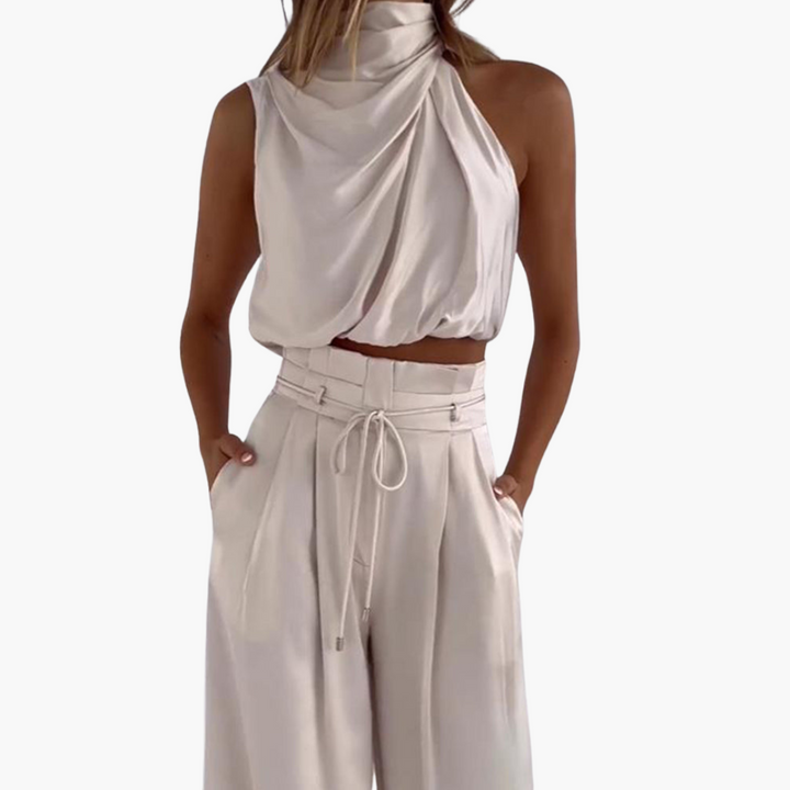 Completo Donna Elegante in Raso con Top e Pantaloni | Altivaro