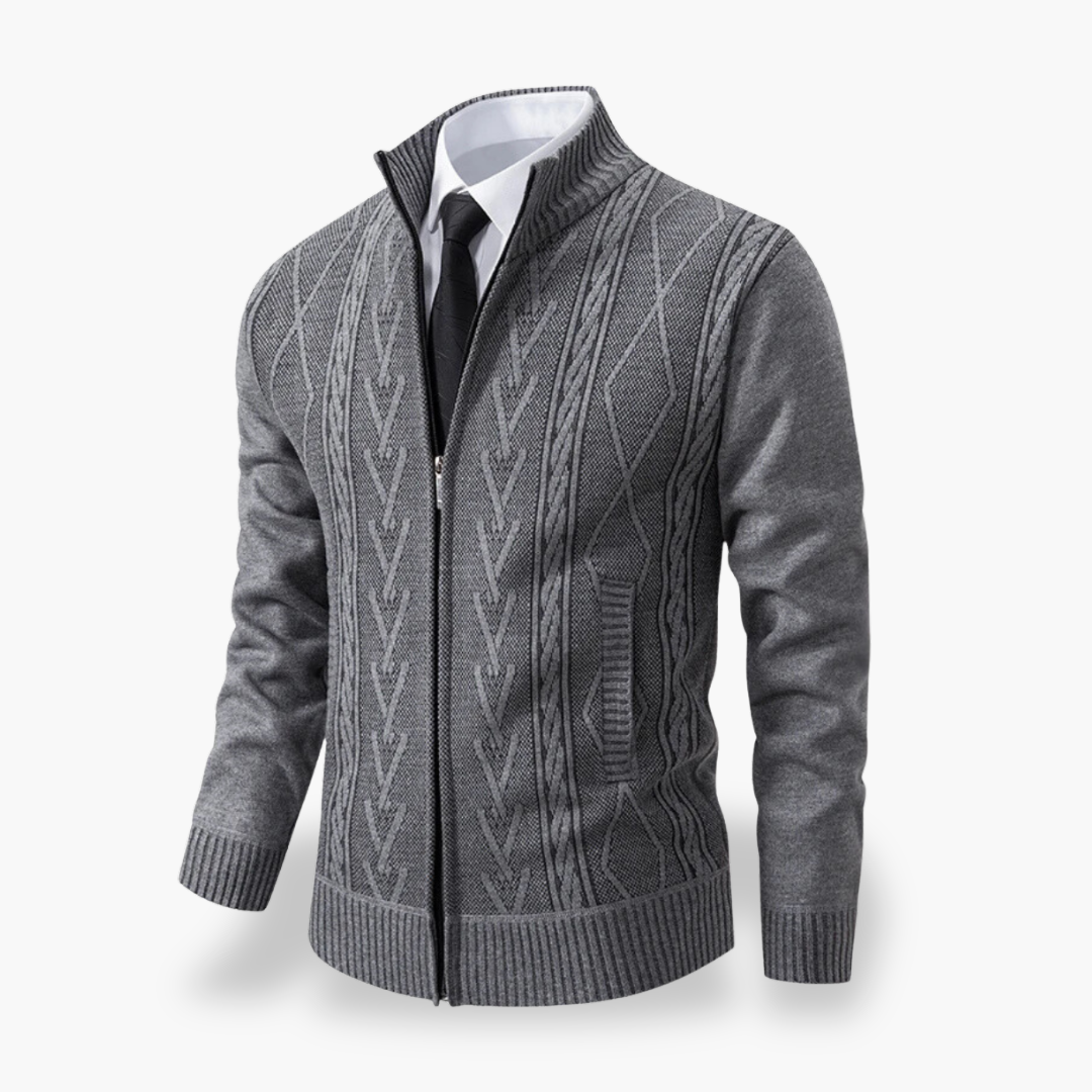 Men's Knit Zip Cardigan with High Collar | Altivaro
