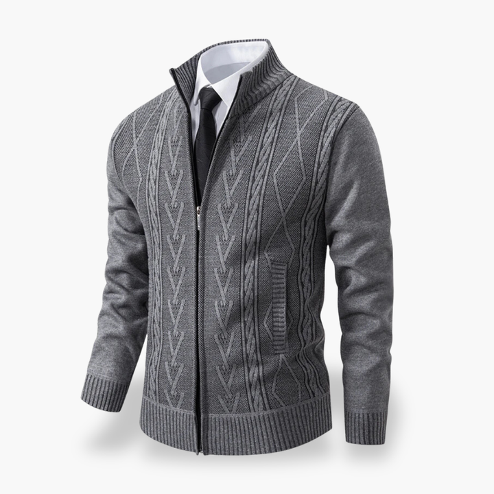 Men's Knit Zip Cardigan with High Collar | Altivaro