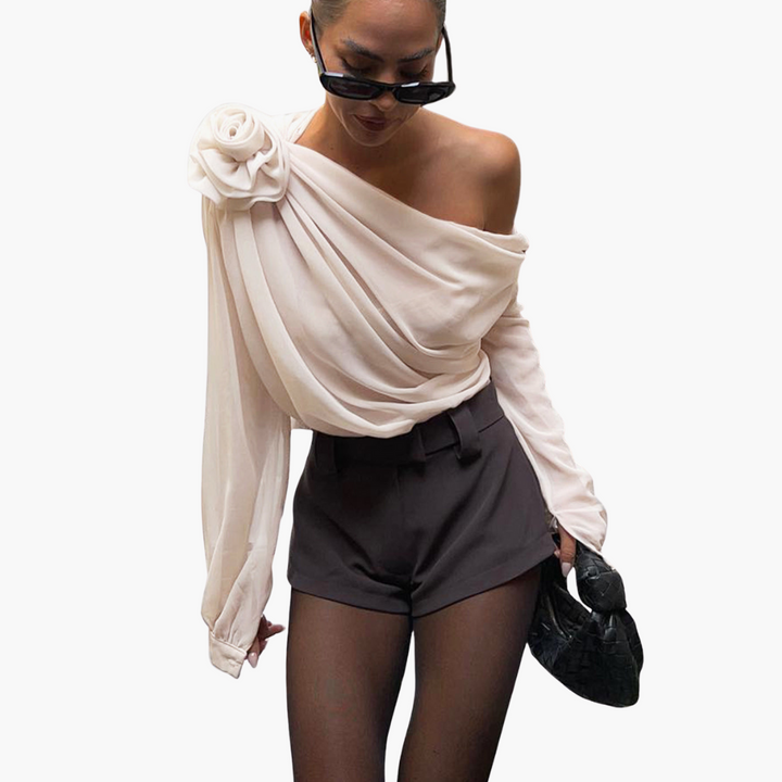 Blusa Donna Chiffon Monospalla con Fiore | Altivaro