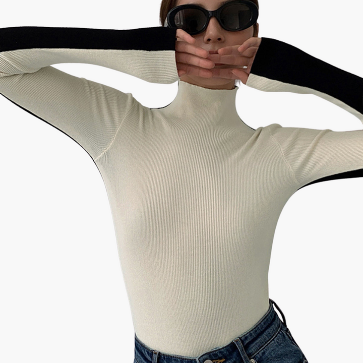 Maglia Dolcevita Donna Bicolore Maniche Lunghe in Maglia | Altivaro