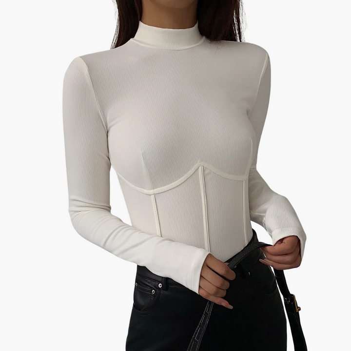 T-shirt a maniche lunghe da donna in tessuto stretch con corsetto | Altivaro