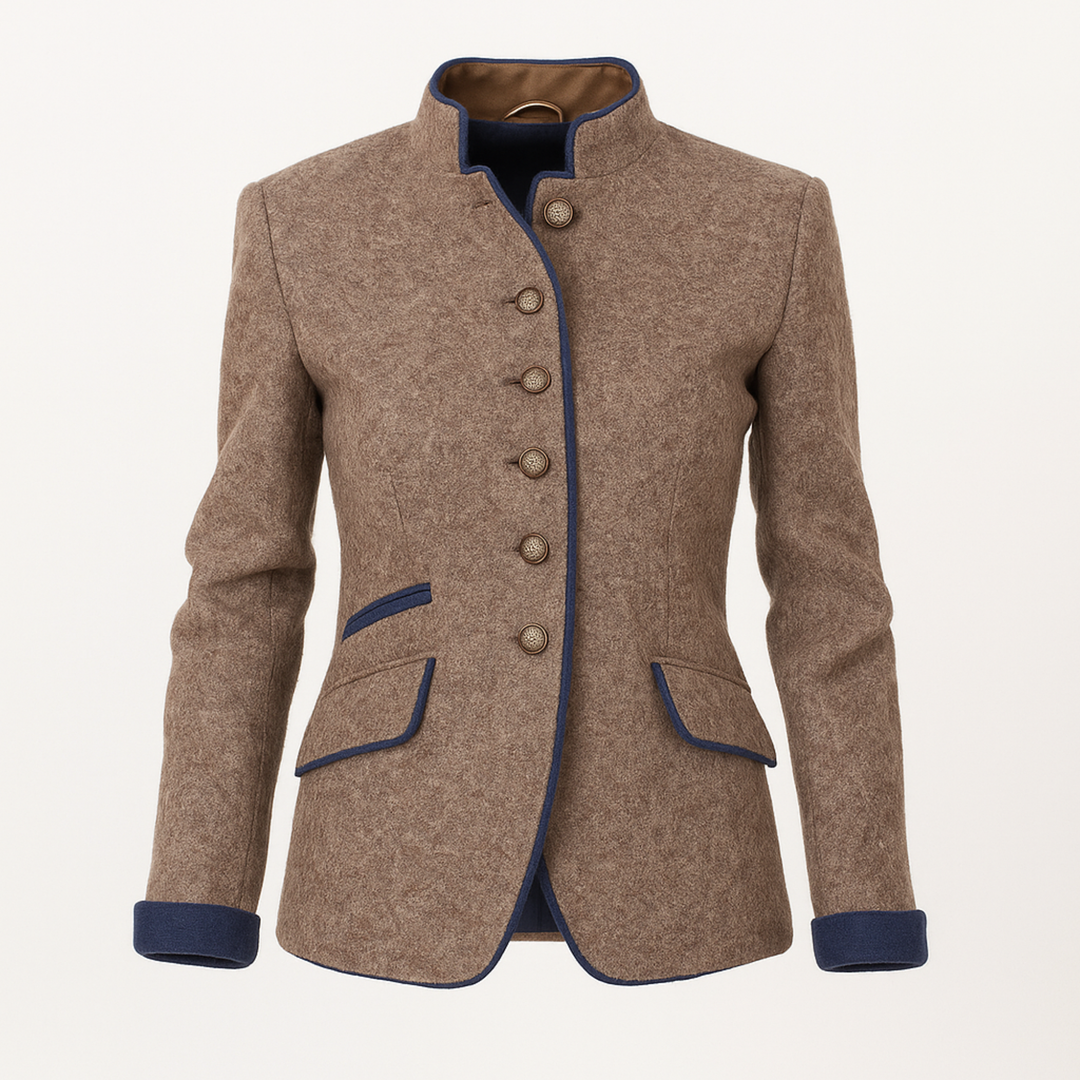 Giacca da Donna con Collo Alto in Stile Tweed Marrone | Altivaro
