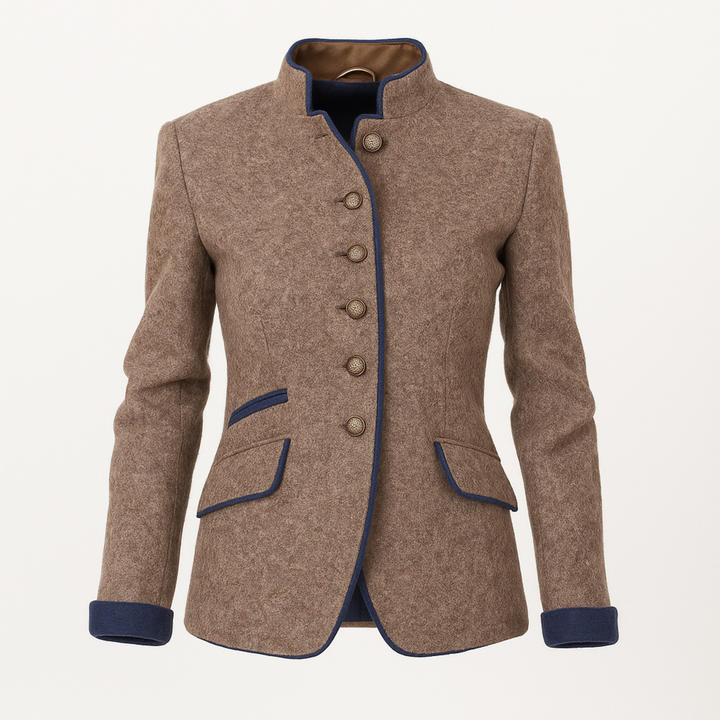 Giacca da Donna con Collo Alto in Stile Tweed Marrone | Altivaro