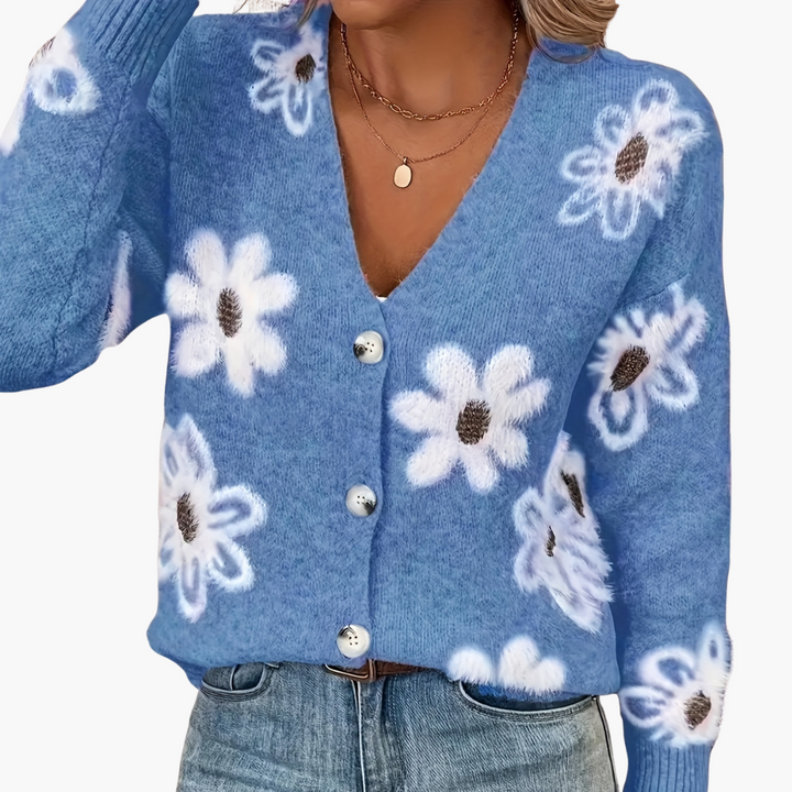 Cardigan Donna in Maglia con Fiori Con Bottoni | Altivaro